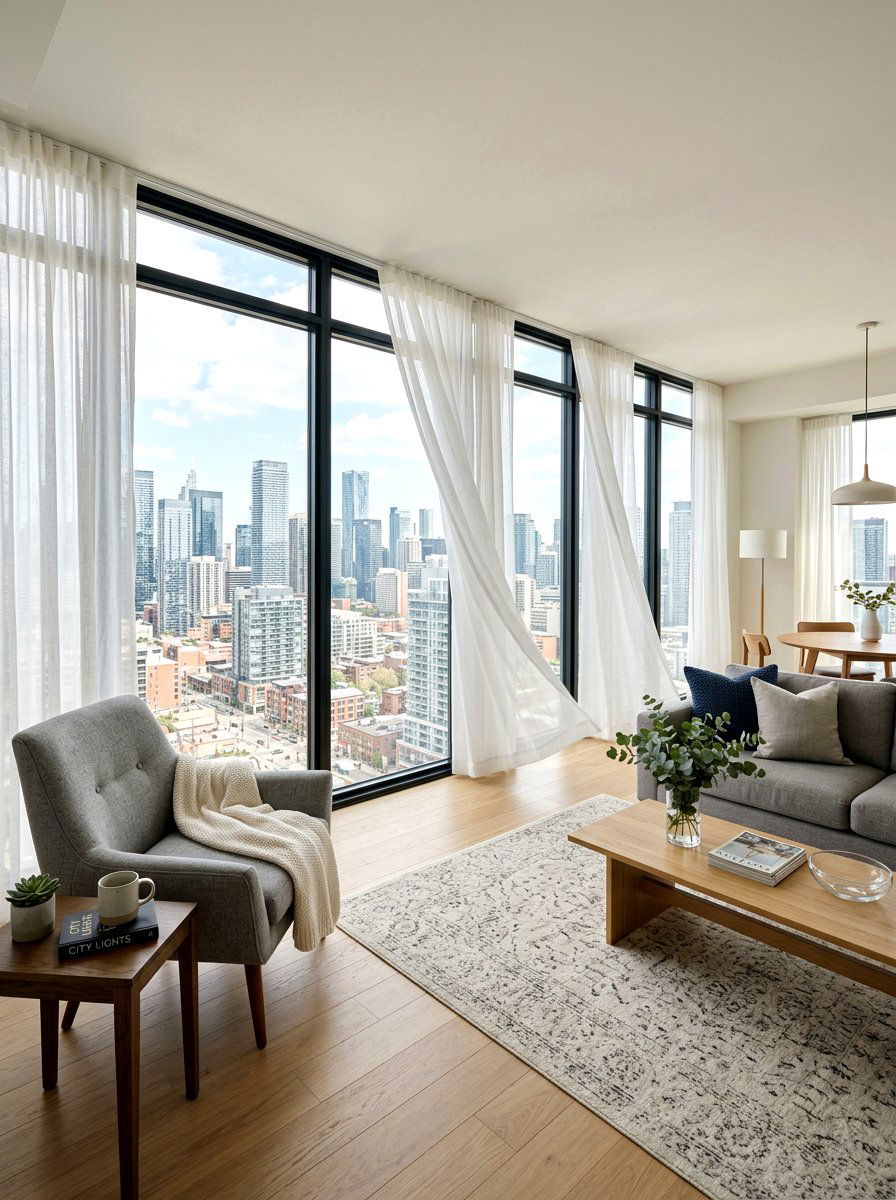 Sheer White Curtains - 25 Spring Condo Decor Ideas