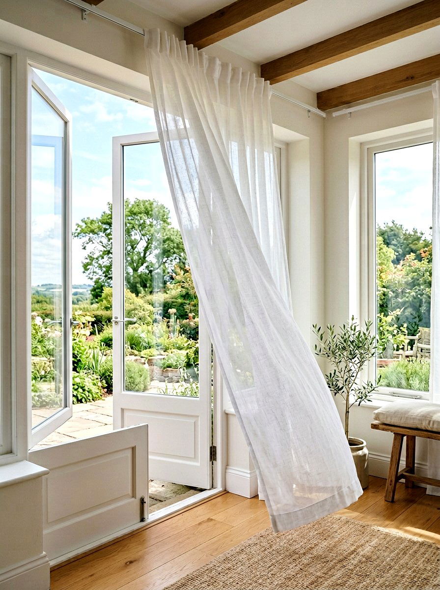 Sheer White Curtains - 25 Spring Enclosed Porch Decor Ideas