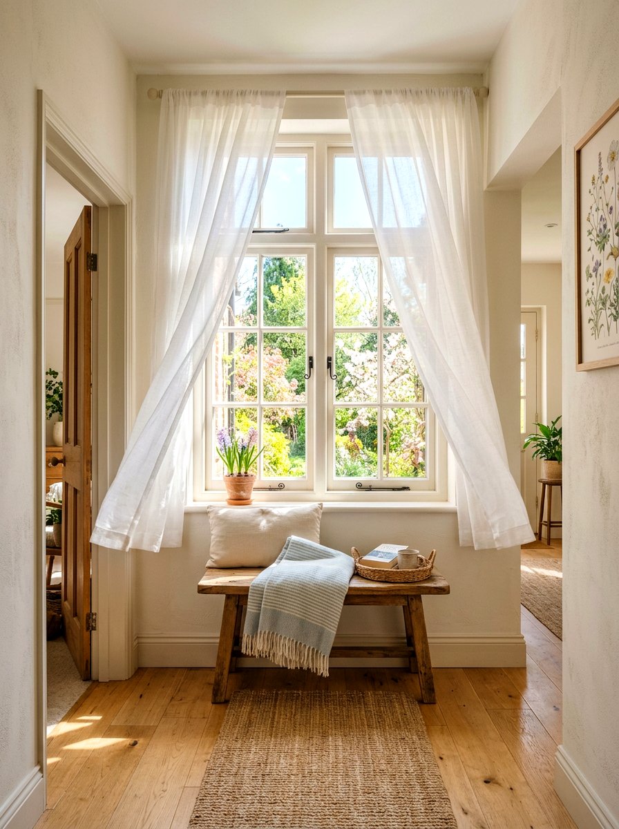 Sheer White Curtains - 25 Spring Hallway Decor Ideas