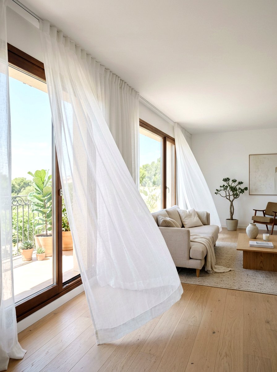 Sheer White Drapery - 25 Spring Living Room Decor Ideas