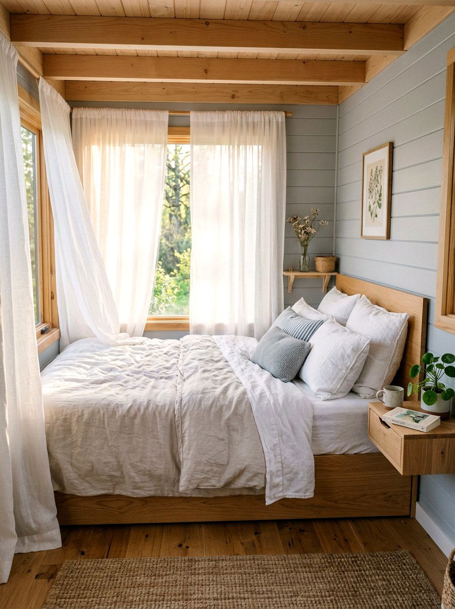 Sheer White Drapes - 25 Spring Tiny Home Decor Ideas