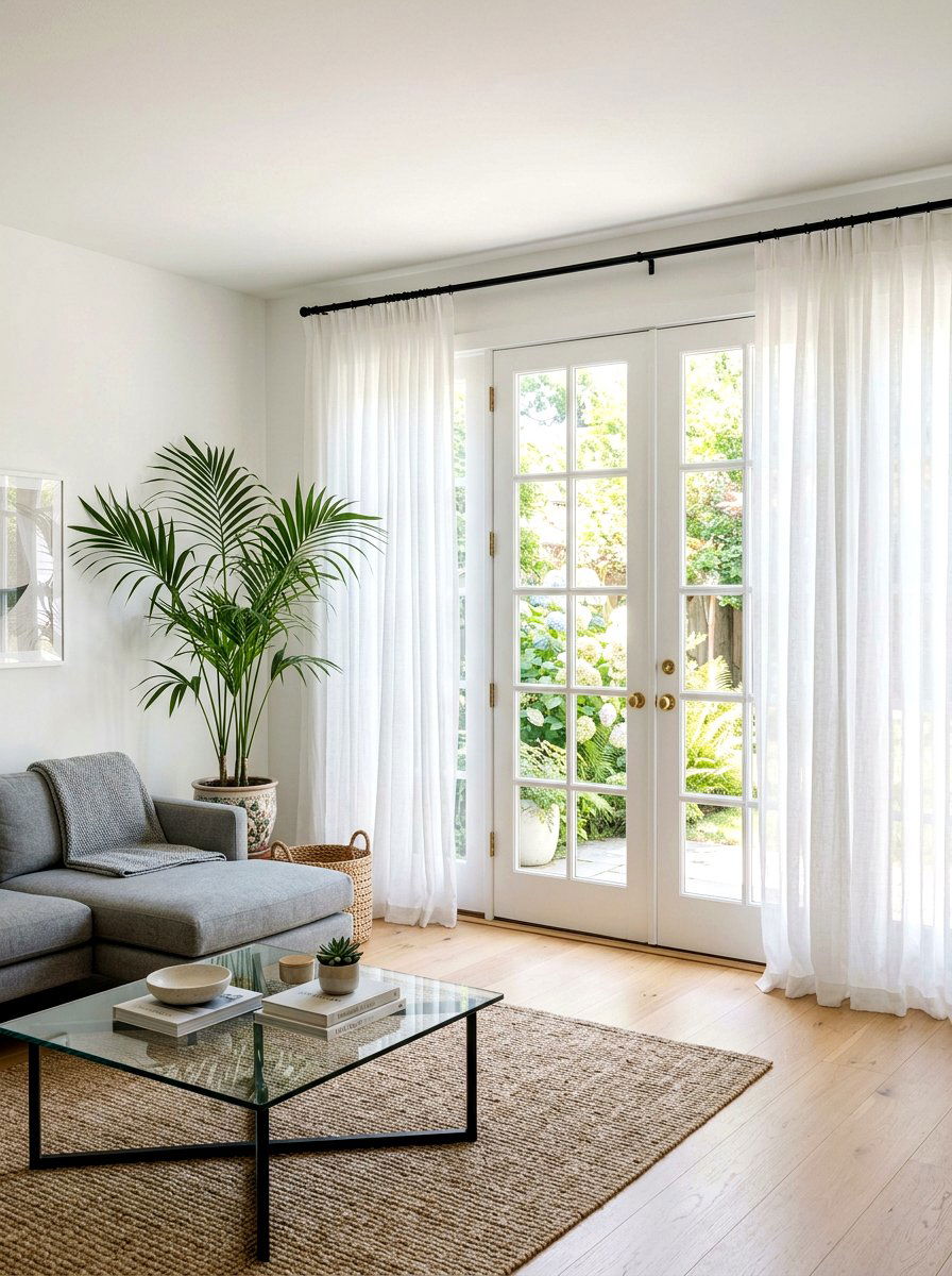 Sheer White Drapes - 25 Spring French Door Decor Ideas