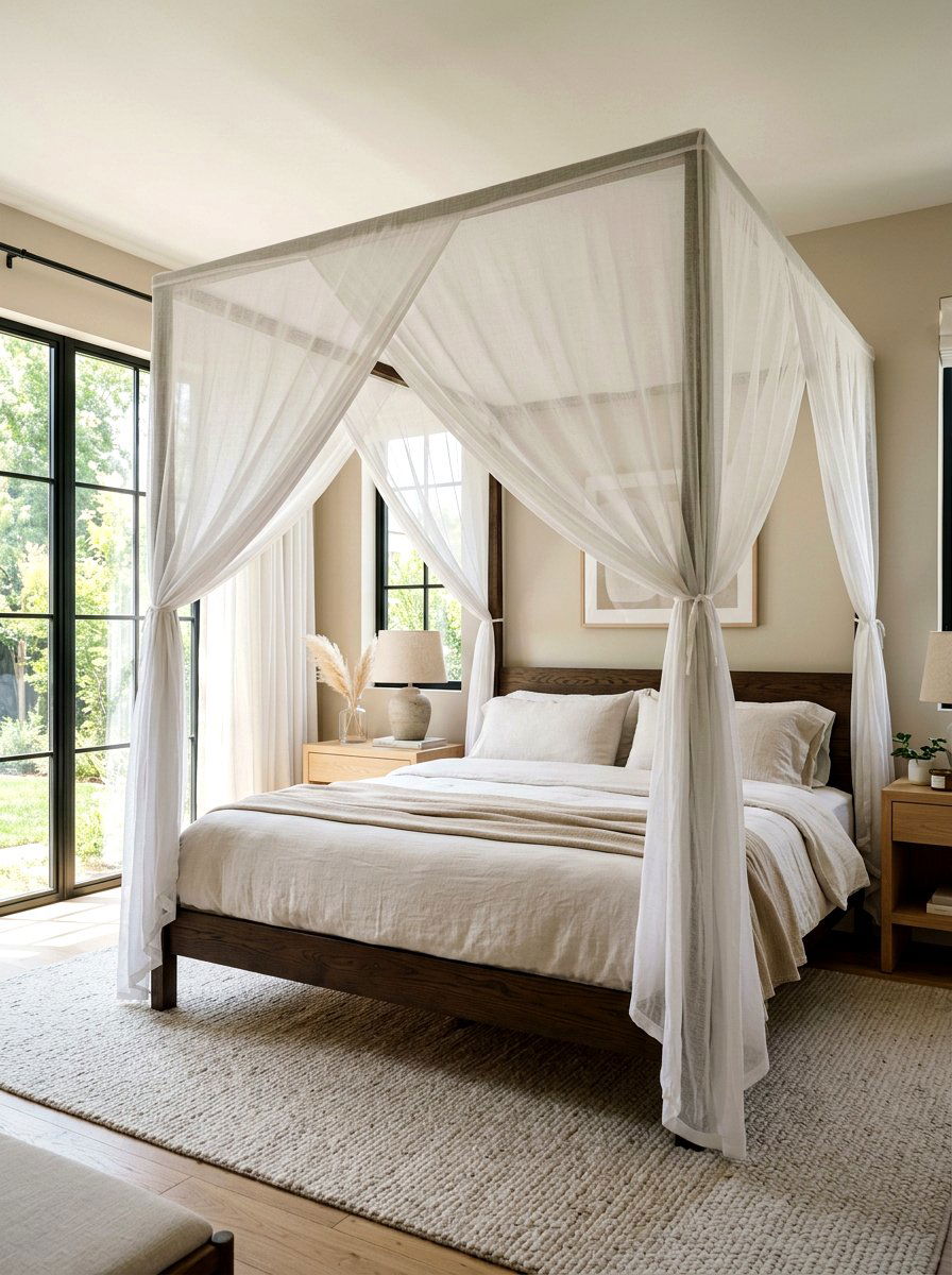 Sheer white bed canopy - 25 Spring Four Poster Bed Decor Ideas