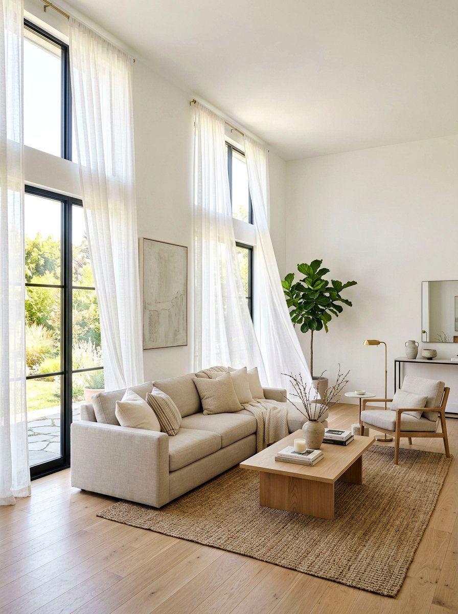 Sheer white curtains - 25 Spring Living Room Refresh Ideas