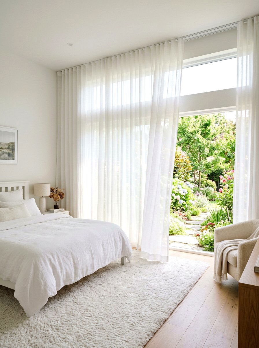 Sheer white curtains - 25 Spring Master Bedroom Decor Ideas