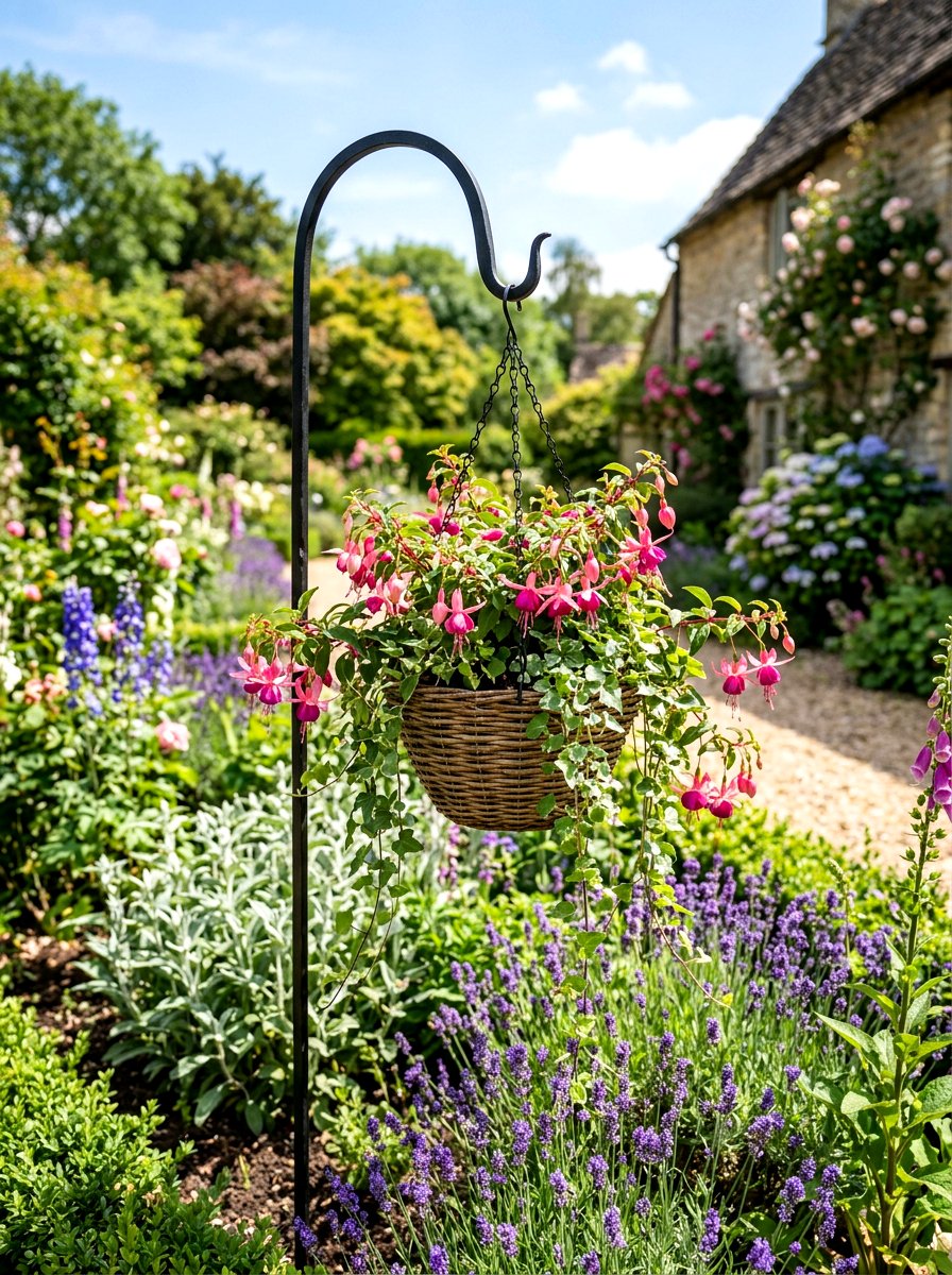 Shepherd Hook Hanging Basket - 25 Spring Yard Decor Ideas