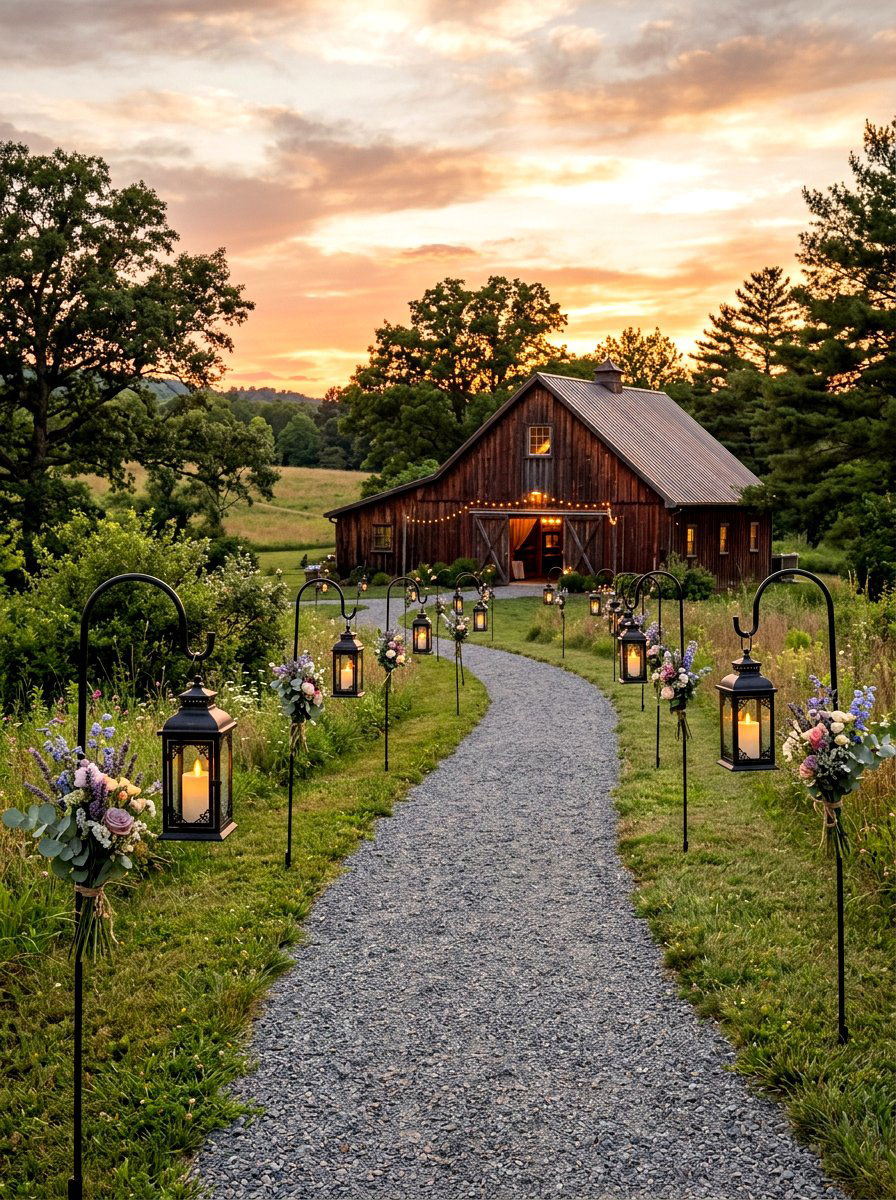 Shepherd Hook Lantern - 25 Spring Barn Wedding Decor Ideas