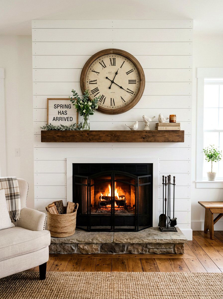 Shiplap Fireplace Decor - 25 Spring Farmhouse Fireplace Ideas