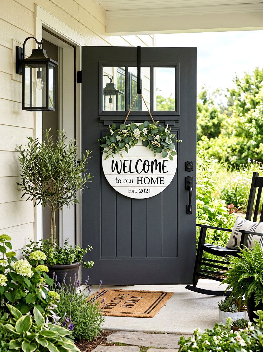 Shiplap door sign - 25 Spring Door Hanger Ideas