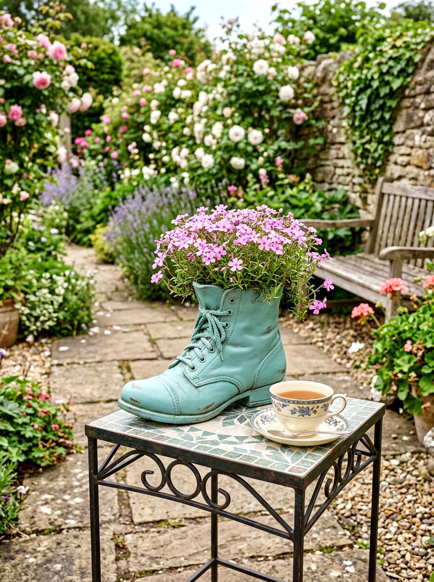 Short Ankle Boot Planter - 25 Spring Rubber Boot Planter Ideas
