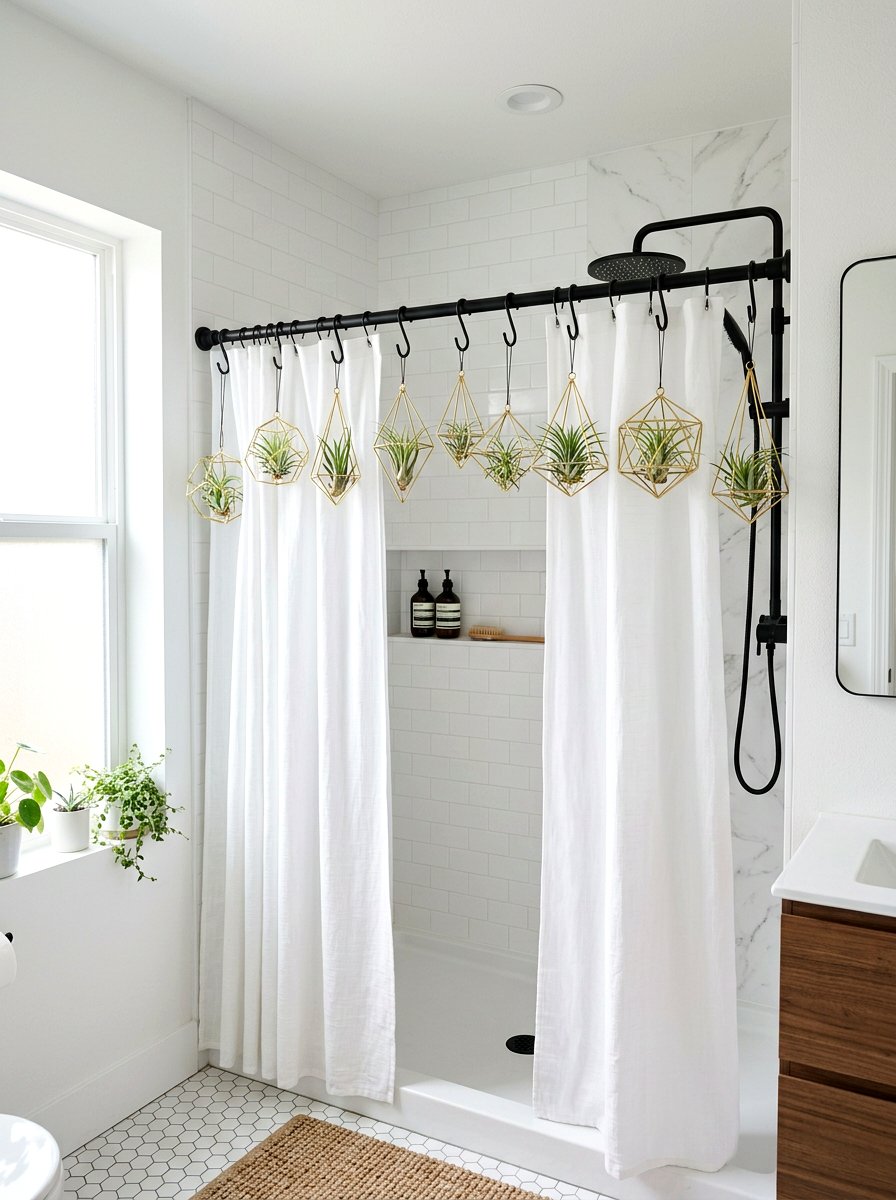 Shower curtain rod plants - 25 Spring Bathroom Plant Display Ideas