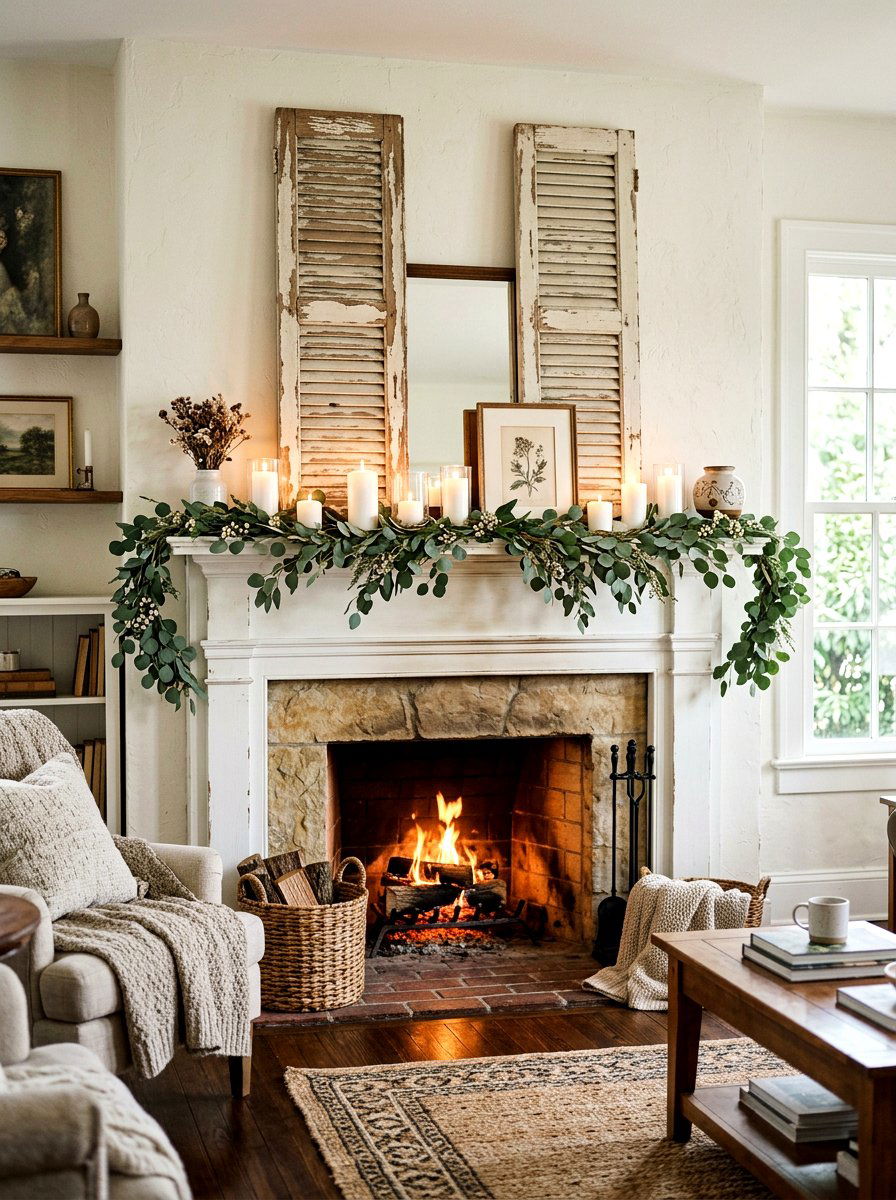 Shutter Fireplace Mantel - 25 Spring Shutter Decor Ideas
