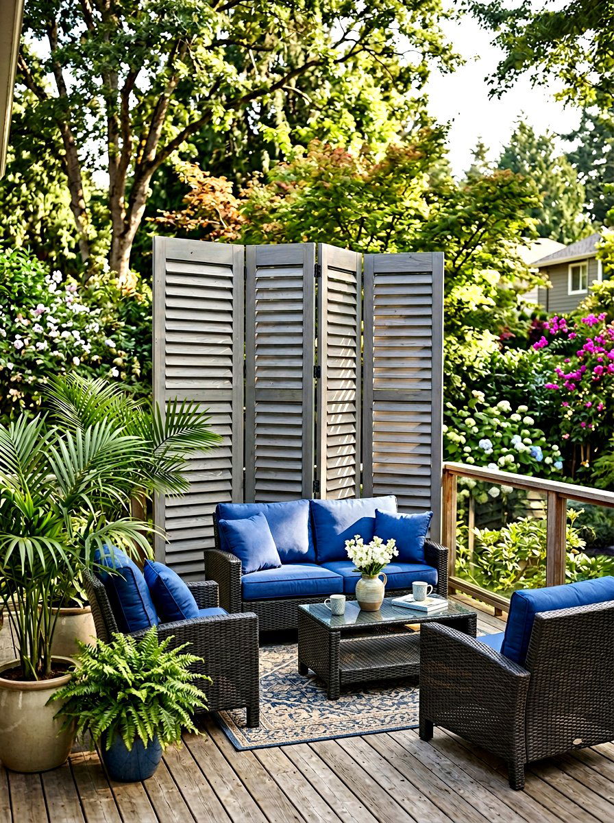 Shutter Privacy Screen - 25 Spring Shutter Decor Ideas