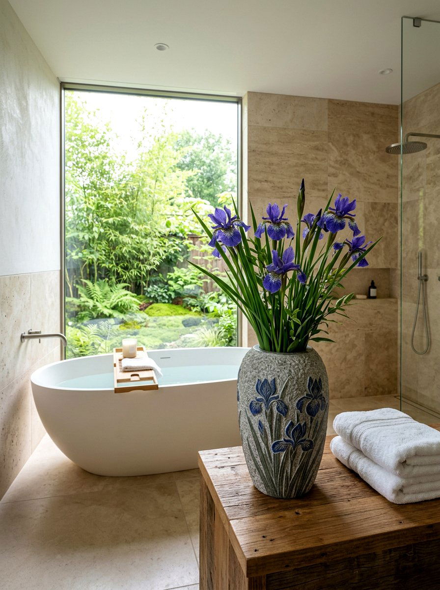 Siberian Iris Stone Vase - 25 Spring Iris Arrangement Ideas