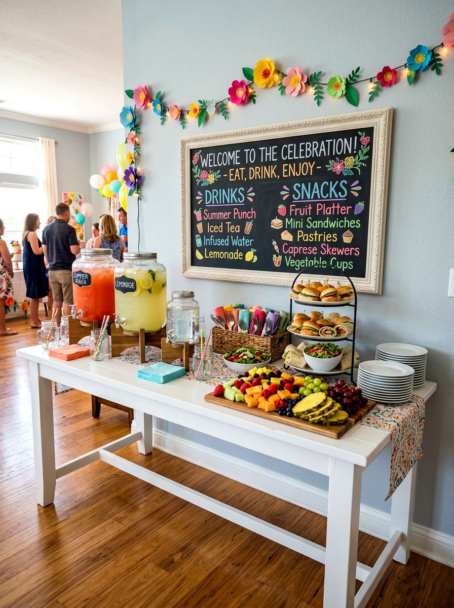 Sideboard Spring Party Setup - 25 Spring Chalkboard Sign Ideas