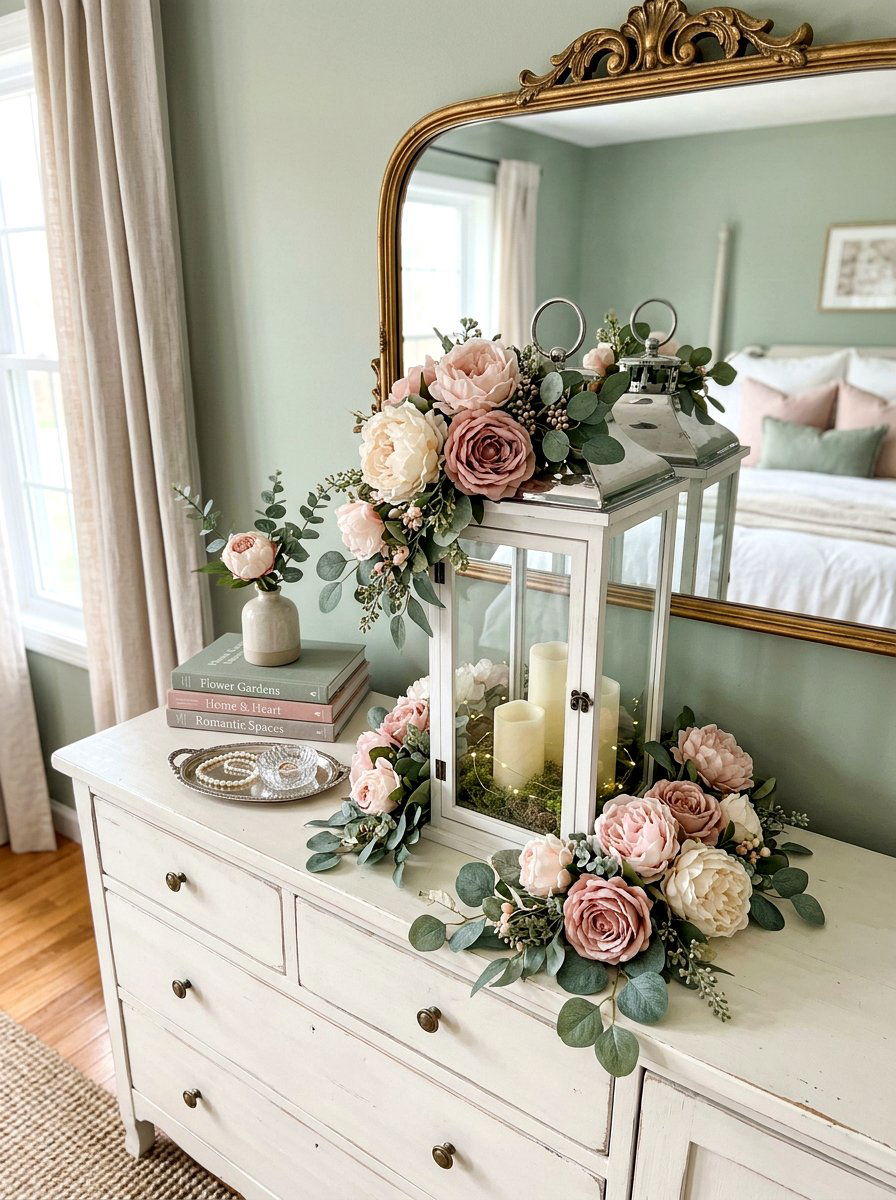 Silk Peonies And Greenery - 25 Spring Lantern Filler Ideas