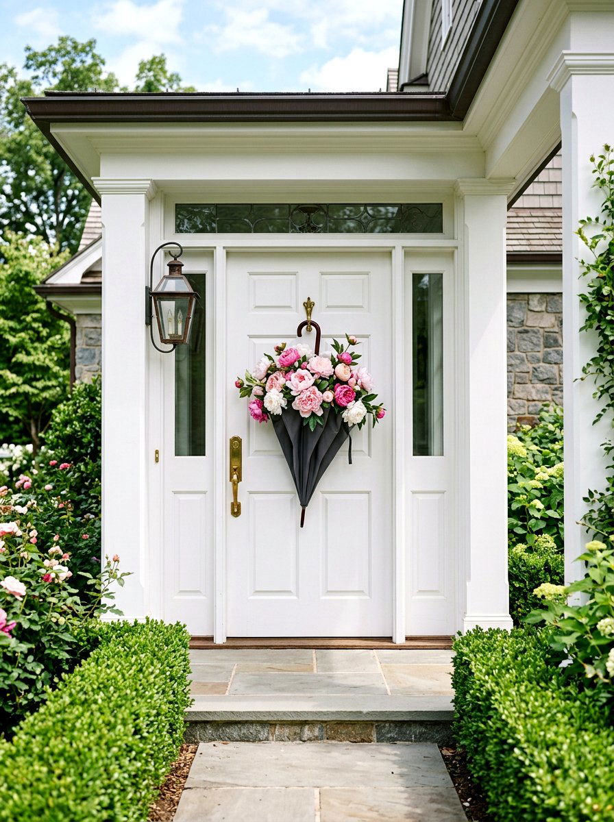 Silk Peony Umbrella - 25 Spring Umbrella Door Decor Ideas