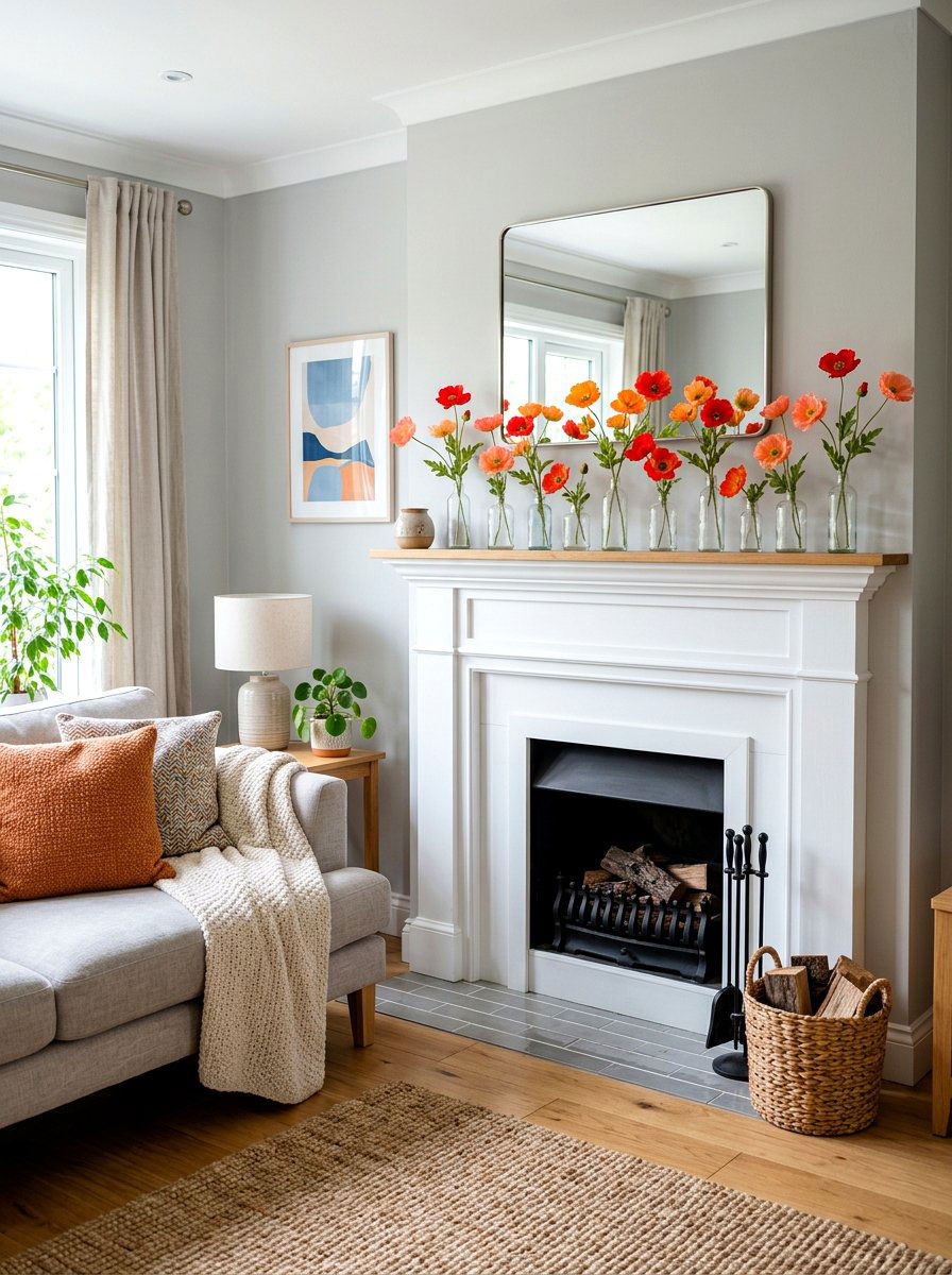 Silk Poppy Fireplace Mantel - 25 Spring Silk Flower Arrangement Ideas
