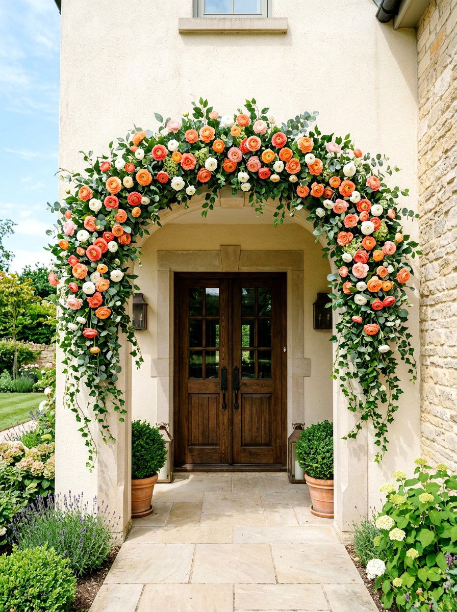 Silk Ranunculus Swag - 25 Spring Door Swag Arrangement Ideas