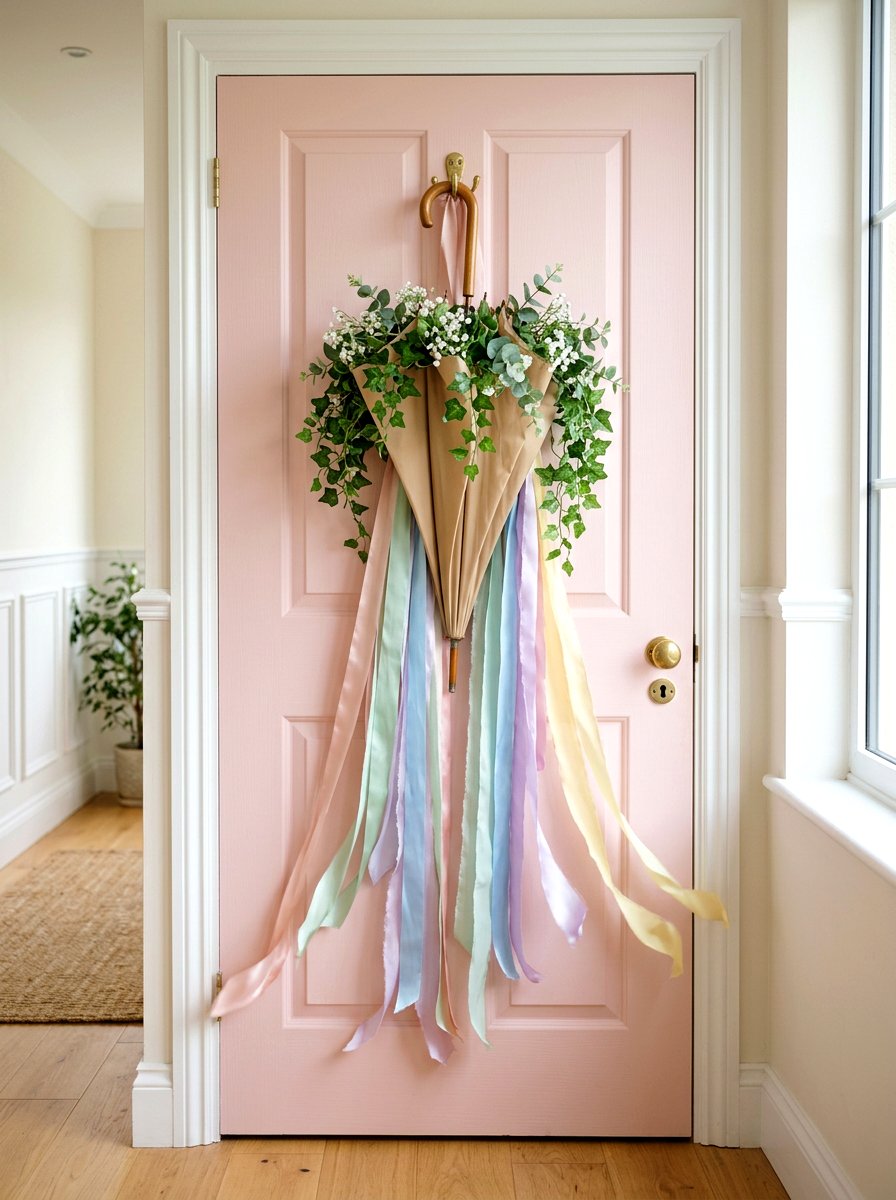 Silk Ribbon Umbrella Wreath - 25 Spring Umbrella Wreath Ideas