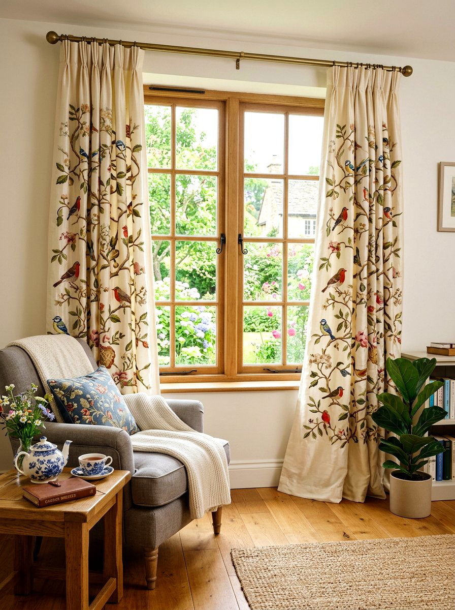 Silk embroidered window curtains - 25 Spring Chinoiserie Decor Ideas