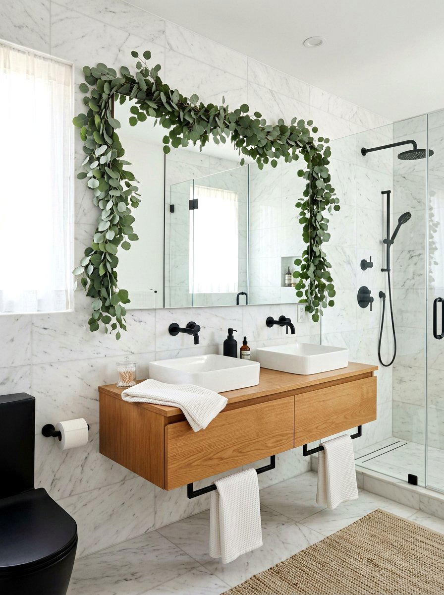 Silver Dollar Eucalyptus Bathroom Vanity - 25 Spring Greenery Garland Ideas