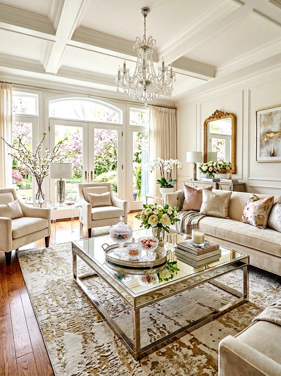 Silver Tray With Crystal - 25 Spring Coffee Table Decor Ideas