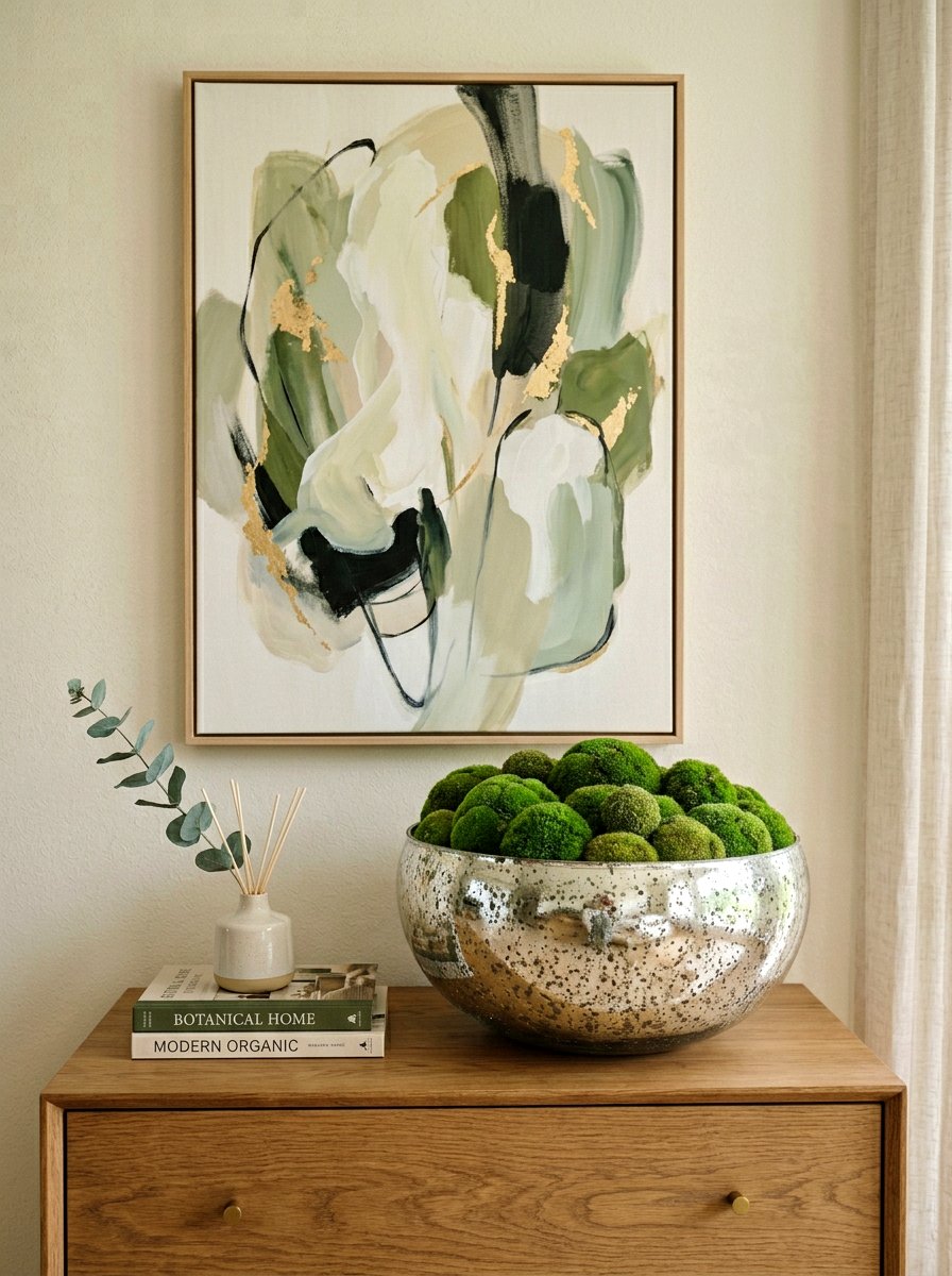 Silver mercury glass bowl with moss balls - 25 Spring Mercury Glass Decor Ideas