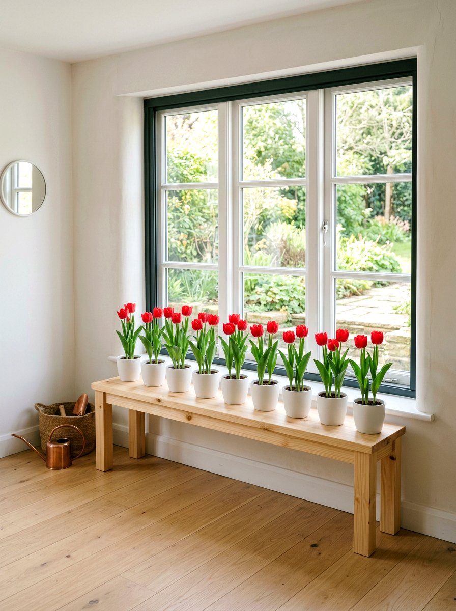 Simple Bench Style Flower Stand - 25 Spring Flower Stand Ideas