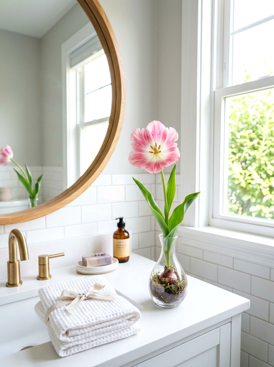 Single tulip bulb in bud vase - 25 Spring Tulip Bulb Vase Ideas