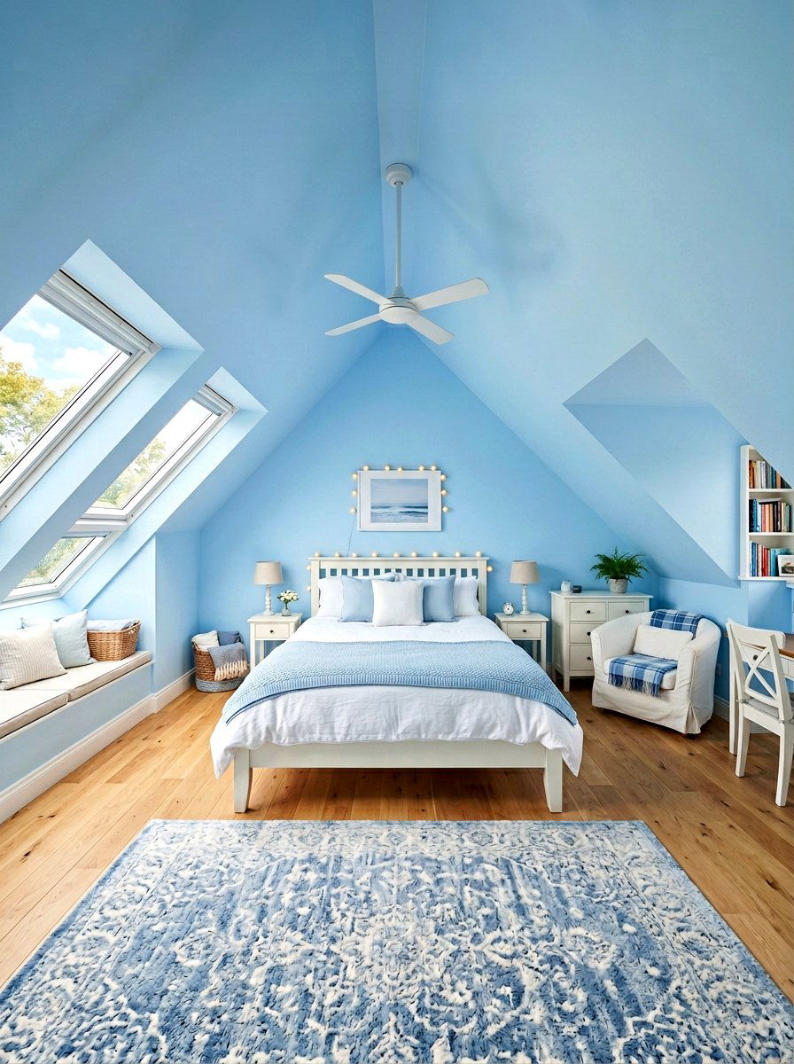 Sky Blue Attic Bedroom - 25 Spring Baby Blue Decor Ideas