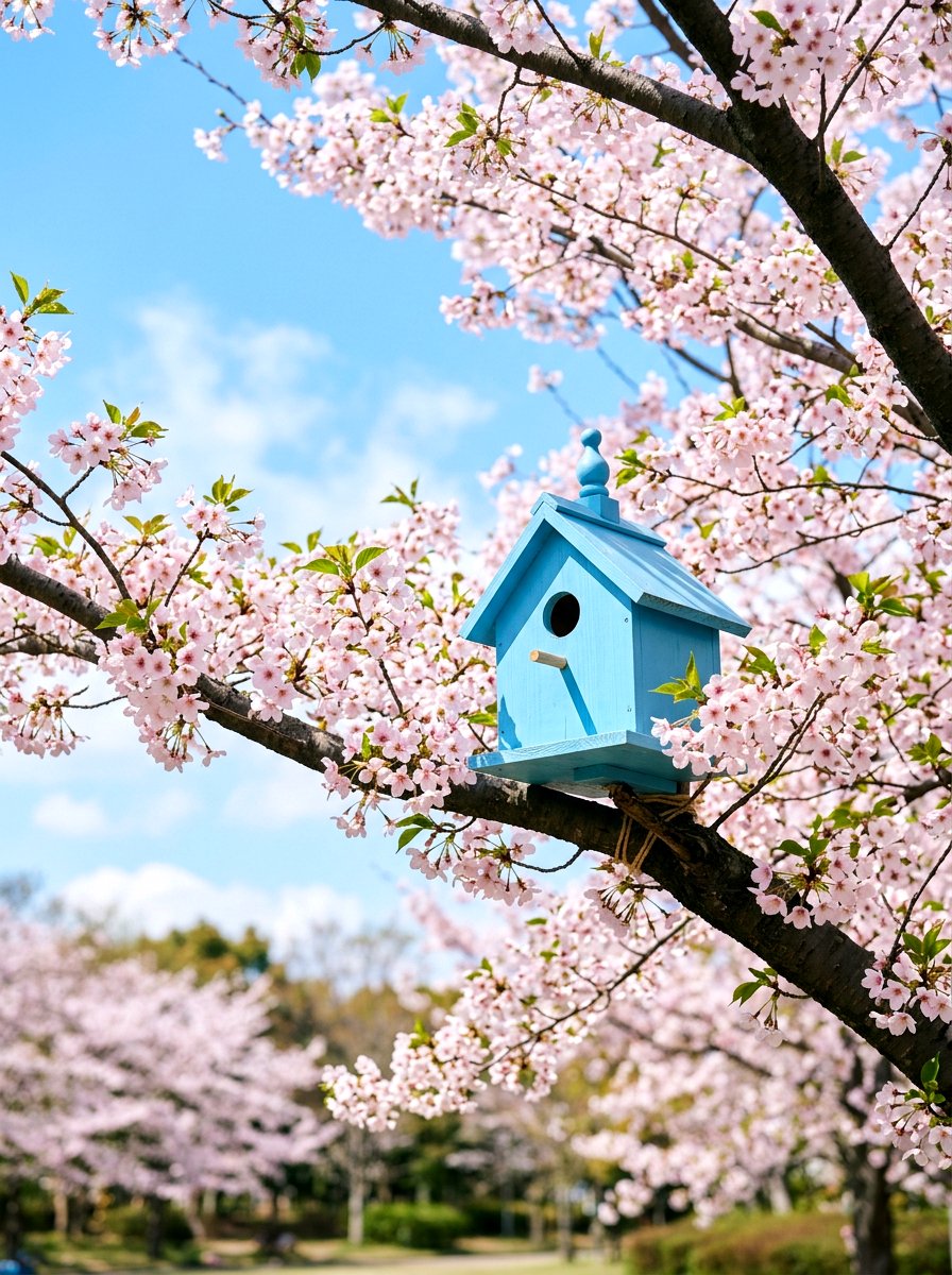 Sky Blue Birdhouse - 25 Spring Birdhouse Painting Ideas
