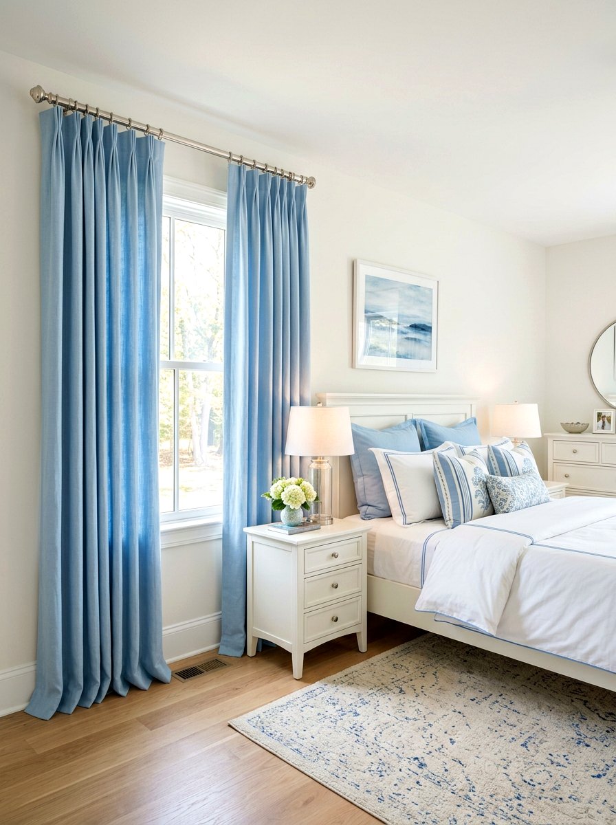 Sky Blue Pinch Pleat - 25 Spring Bedroom Curtain Ideas