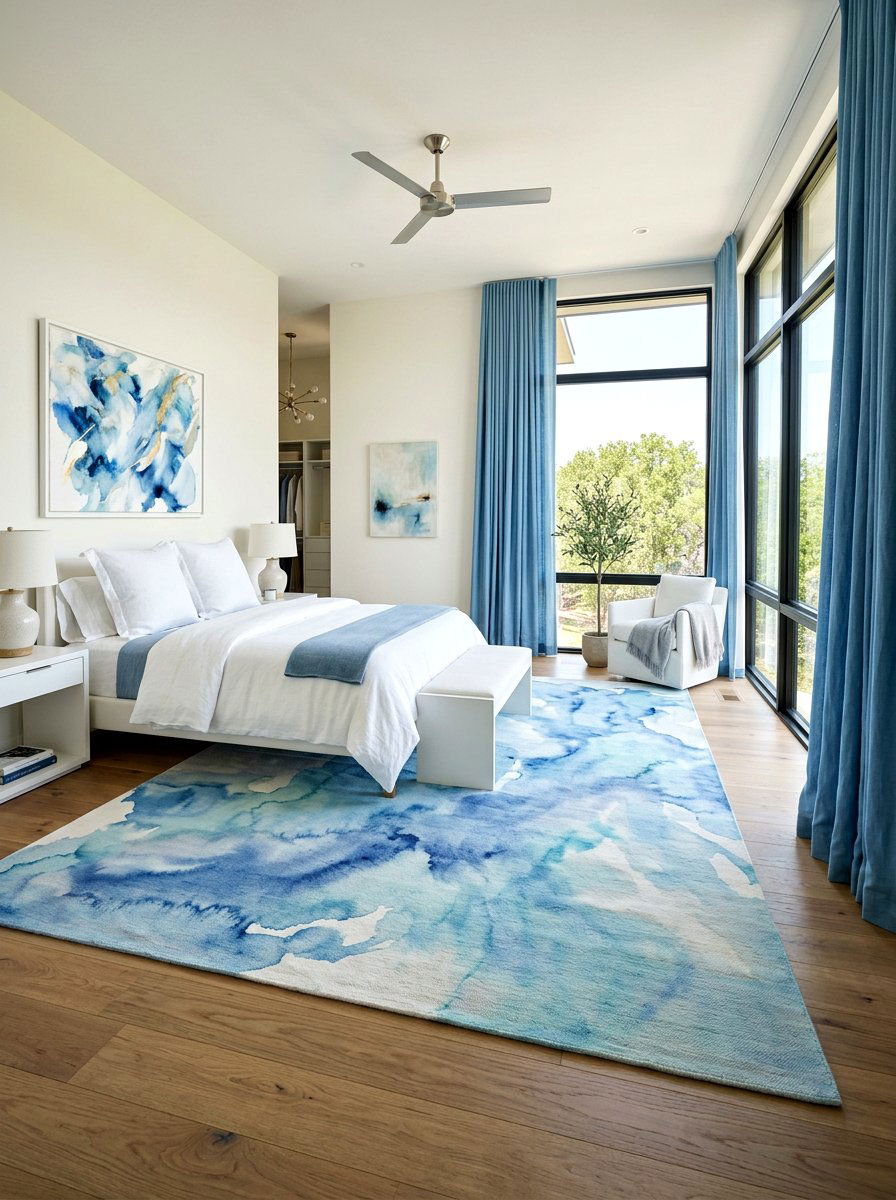 Sky Blue Watercolor Rug - 25 Spring Bedroom Rug Ideas