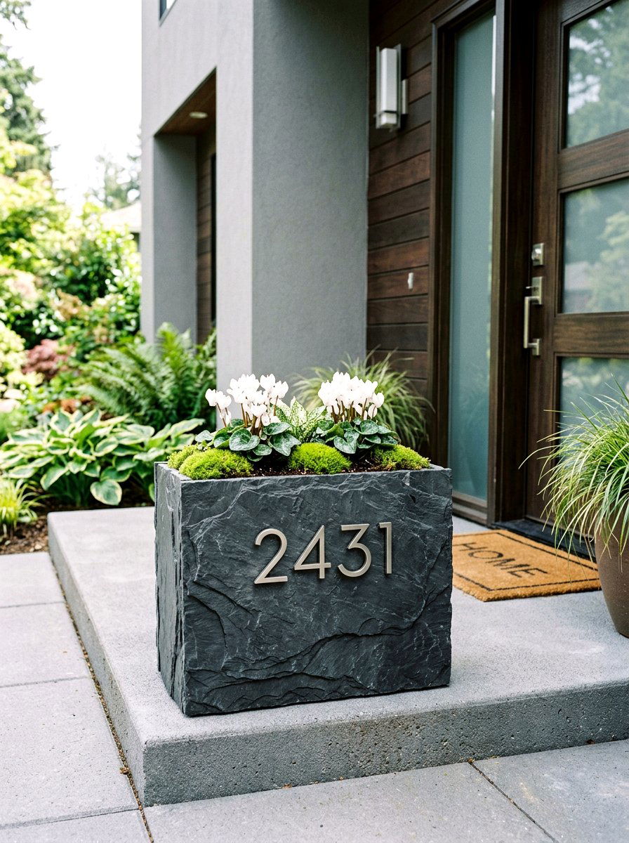 Slate Stone Tile House Number Planter - 25 Spring Address Planter Ideas