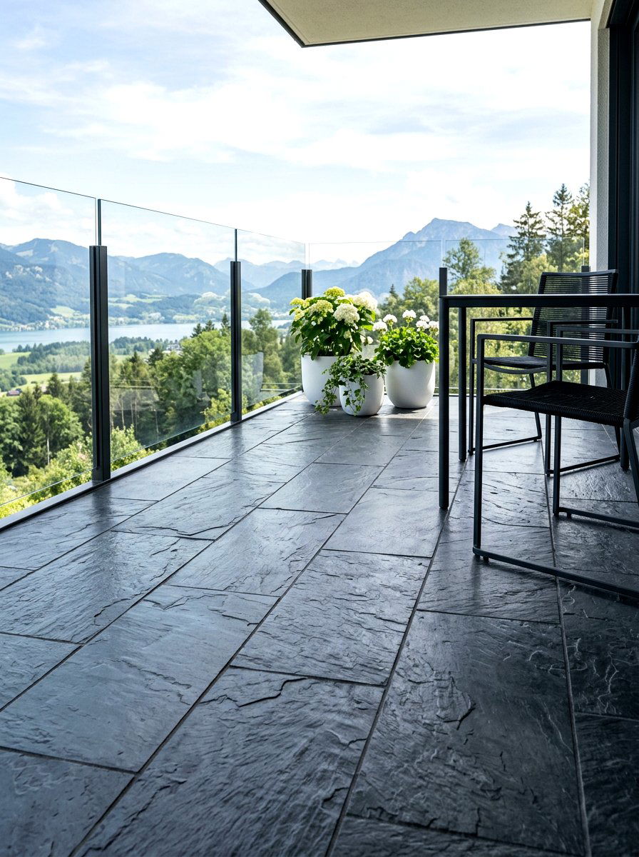 Slate balcony floor tiles - 25 Spring Balcony Floor Decor Ideas