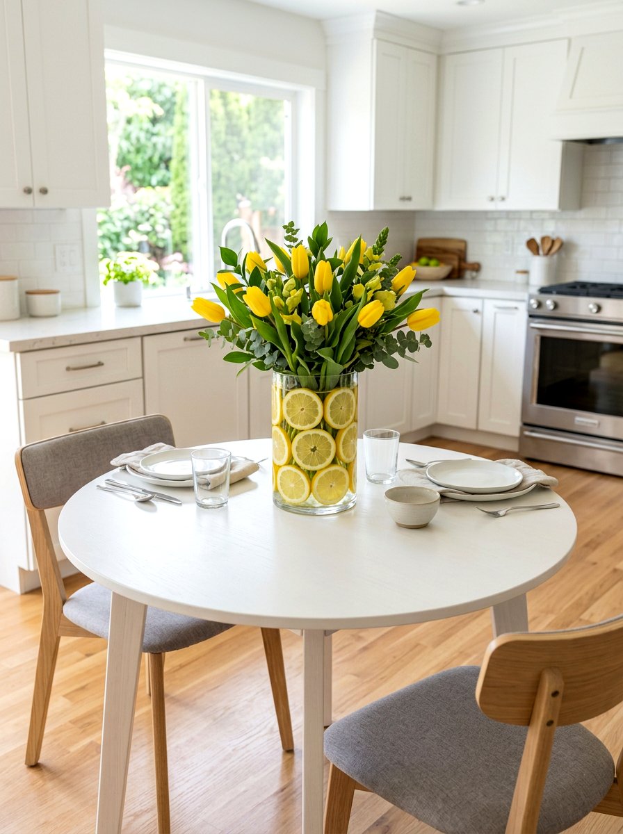 Sliced lemon floral vase - 25 Spring Lemon Centerpiece Ideas