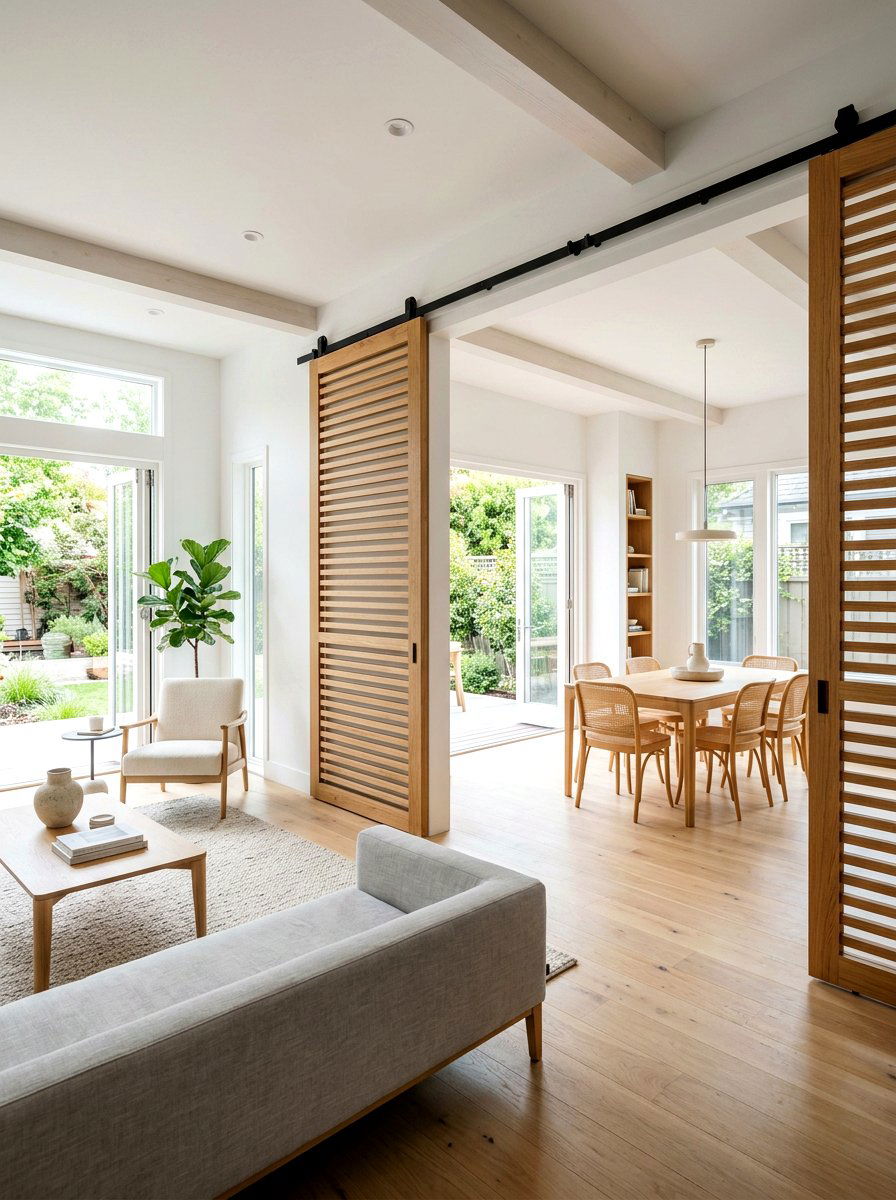 Sliding wood doors living area - 25 Spring Japandi Decor Ideas