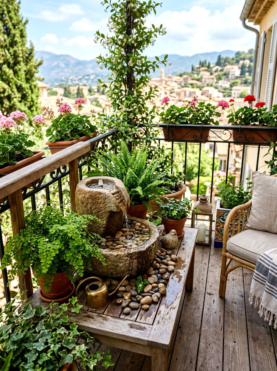 Small Balcony Water Feature - 25 Balcony Spring Decor Ideas