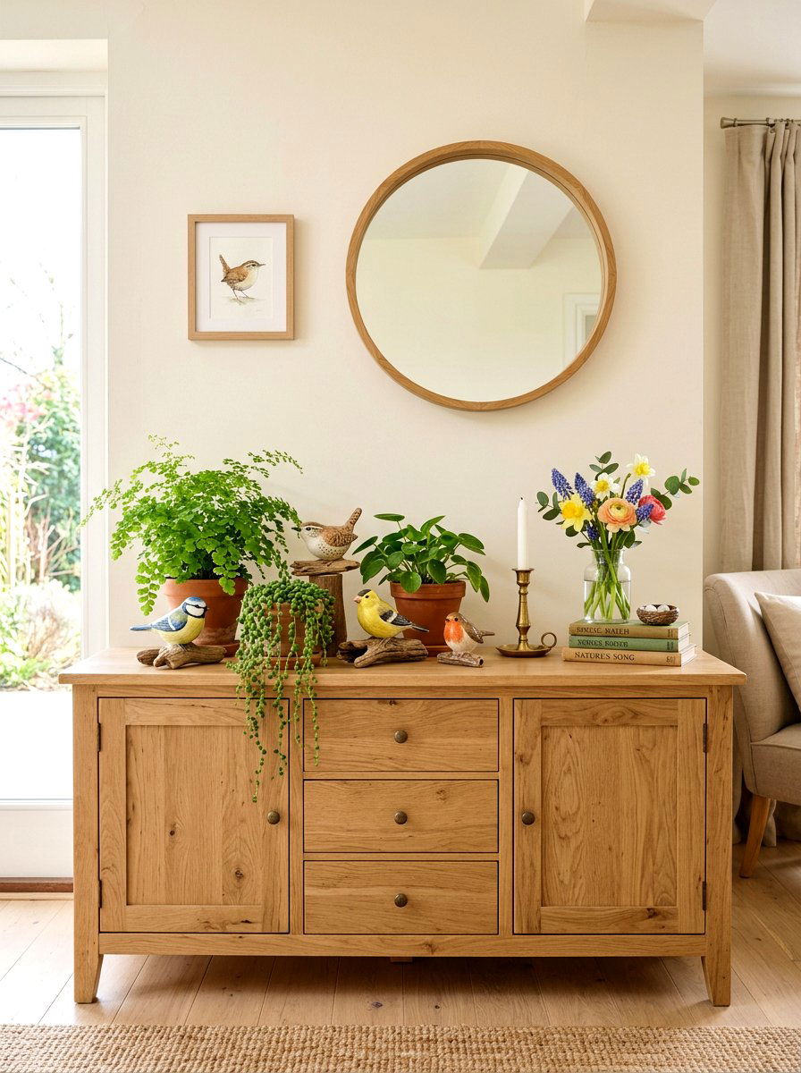 Small Bird Figurine - 25 Spring Sideboard Decor Ideas