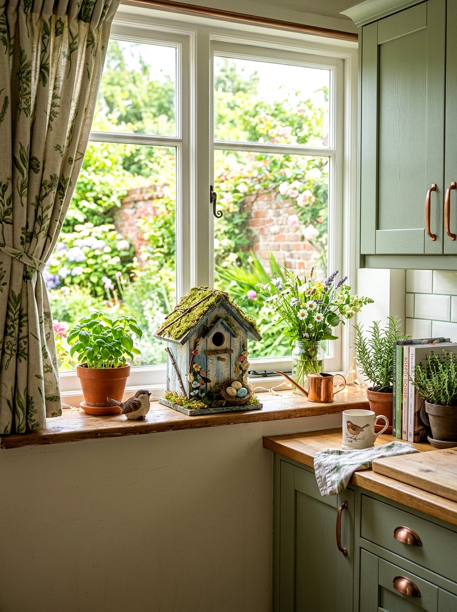 Small Birdhouse - 25 Spring Kitchen Windowsill Decor Ideas
