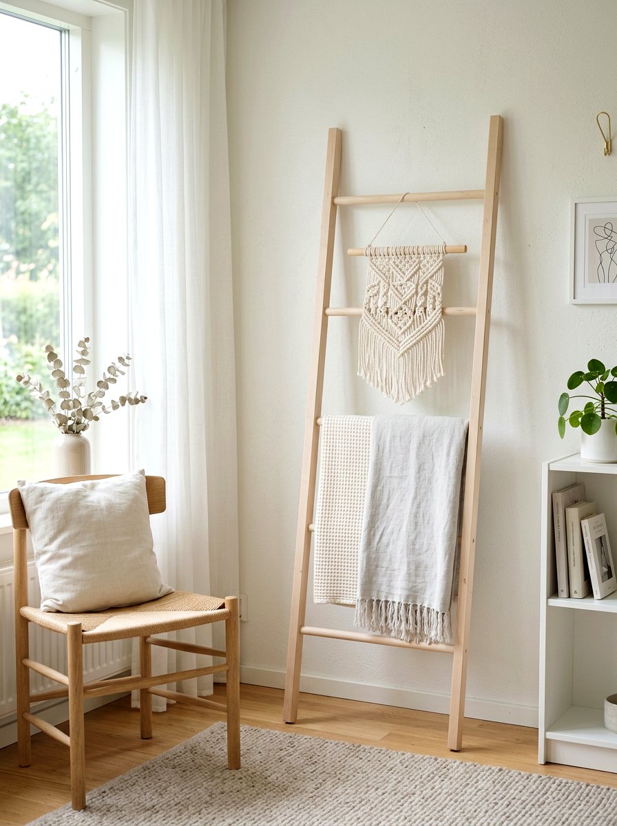 Small Macrame Wall Hanging - 25 Spring Blanket Ladder Decor Ideas