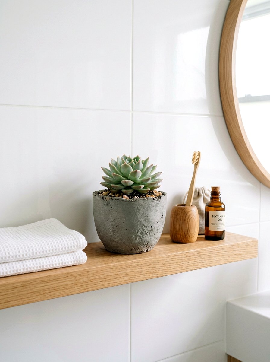 Small Potted Succulent - 25 Spring Bathroom Shelf Decor Ideas