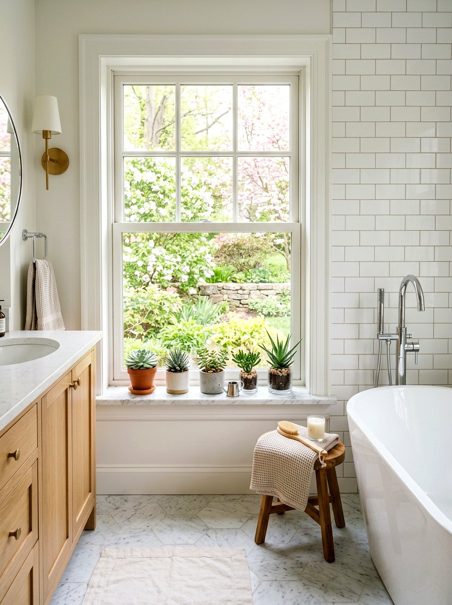 Small Potted Succulent Display - 25 Spring Bathroom Decor Ideas