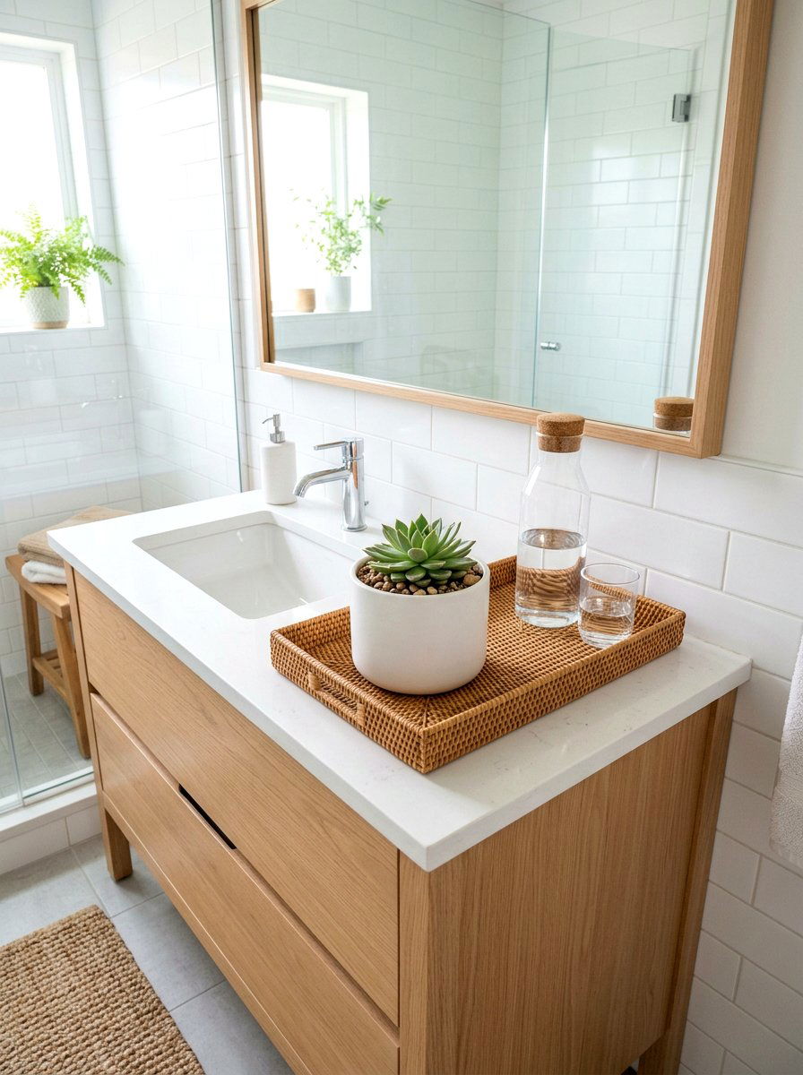 Small Potted Succulent - 25 Spring Bathroom Tray Ideas