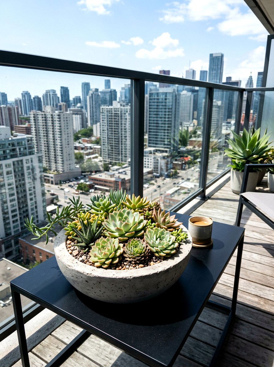 Small Succulent Display - 25 Spring Balcony Table Decor Ideas