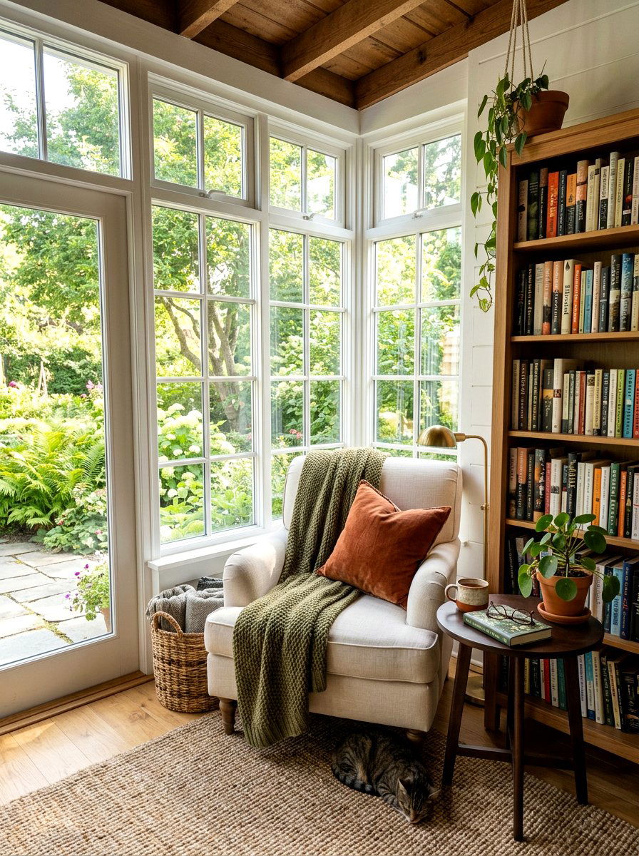 Small Sunroom Cozy Reading Nook - 25 Spring Sunroom Decor Ideas