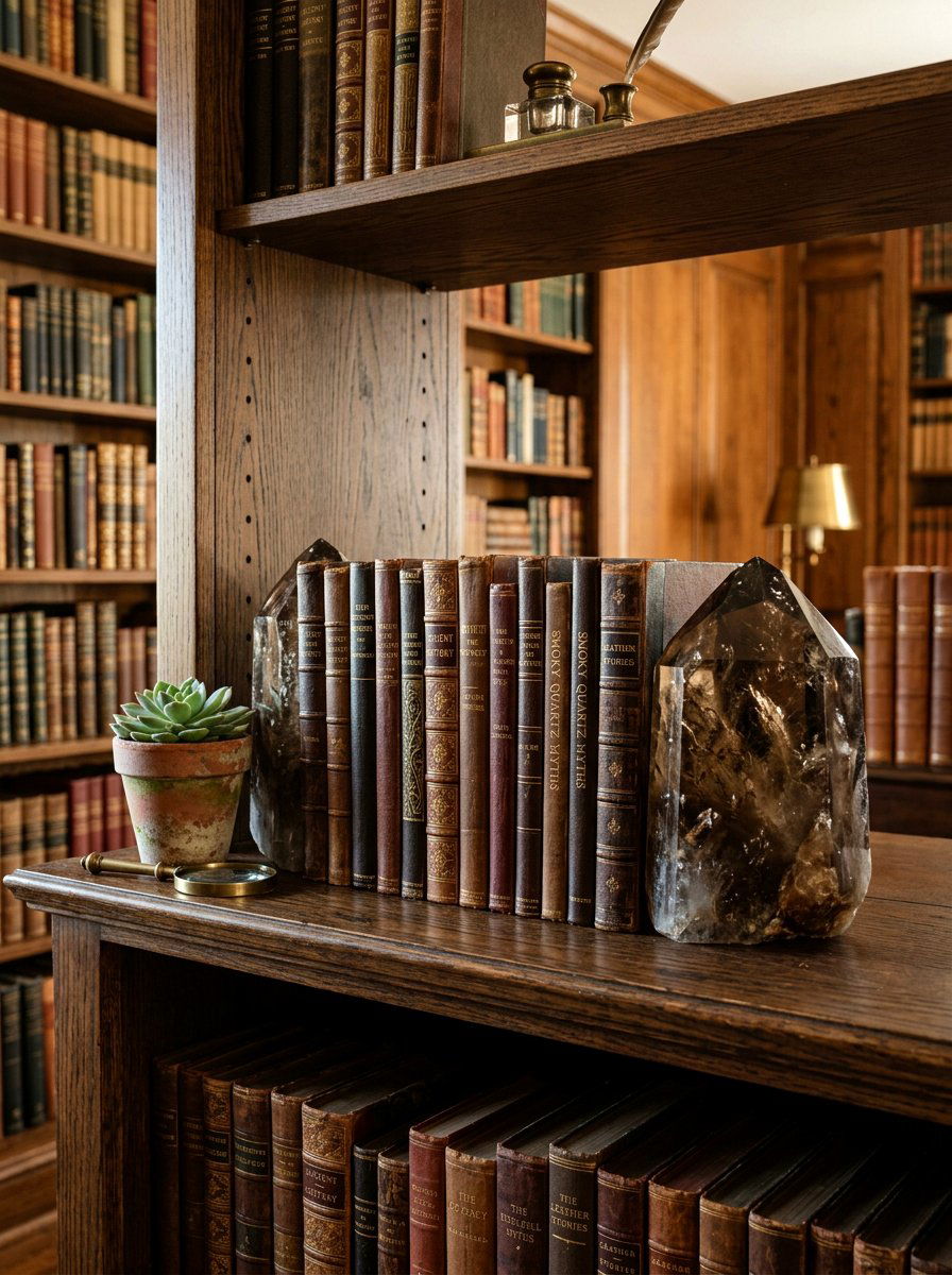 Smoky Quartz Bookshelf - 25 Spring Crystal Decor Ideas