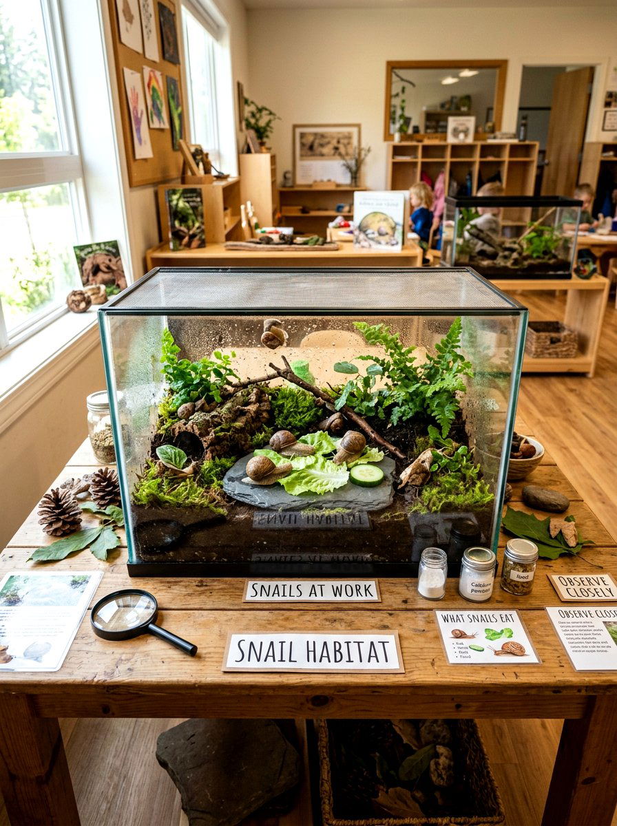 Snail Habitat Nature Table - 25 Spring Nature Table Ideas for Kids