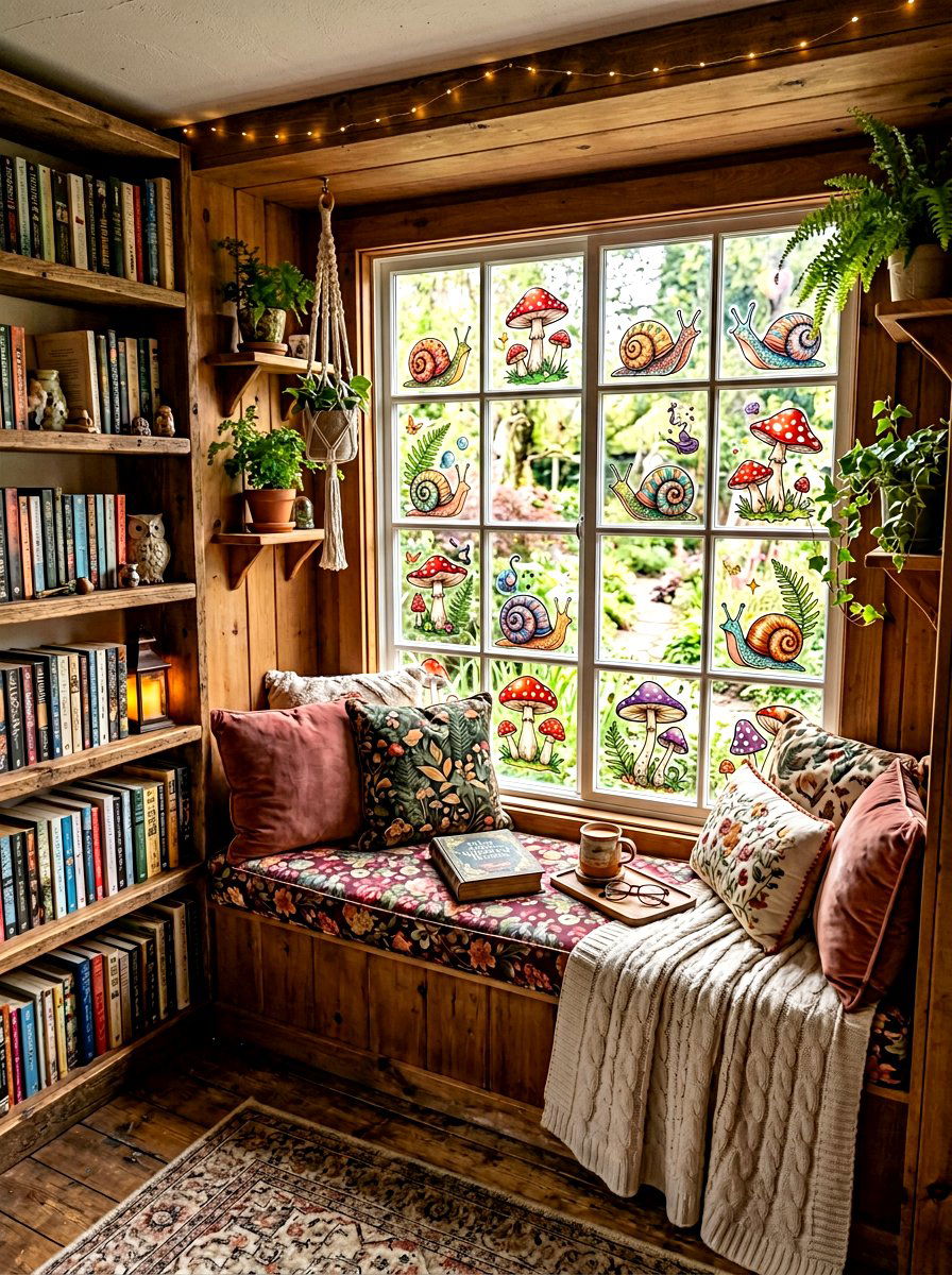 Snail and Mushroom Window Art - 25 Spring Gel Cling Ideas